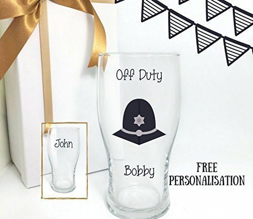 Policeman gifts, gifts for police officers, police graduation gifts, 1 pint glass with personalisation option. Police officer gifts uk