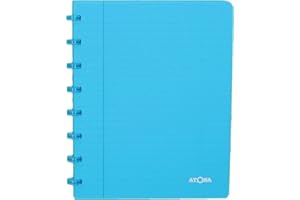 Atoma - Cahier A5 à Anneaux - Quadrillé 5x5mm avec Marge - 72 Feuilles Détachables (144 Pages) - Couverture en Polypropylène Recyclable - Turquoise Transparent, (4.1357)