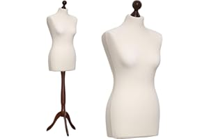 DummyDoll Schneiderpuppe weiblich Größe 36/38, Überzug Creme/Ecru, Holzdreibein Nuss