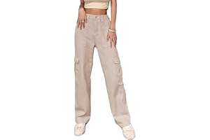 Chaberlu Cargohose Damen Baggy Y2K Hose, Wide Leg Trousers with 6 Pockets, High Waist, Baggy Hose Damen