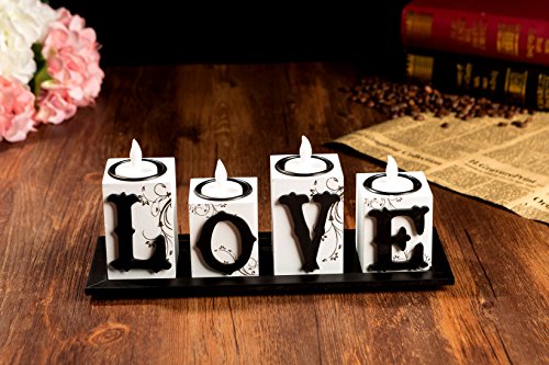 Home Decor weiße LED Holz-Teelicht Kerze Halter Love Dream Geschenk-Set love - 2