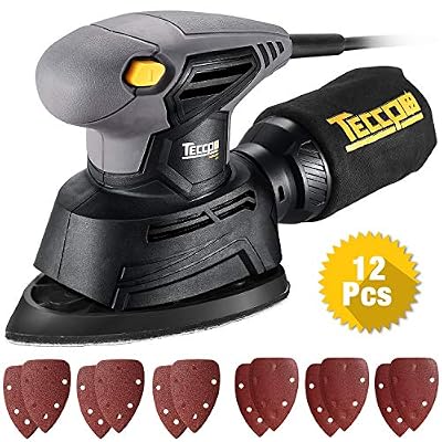 TECCPO Ponceuse Vibrante, TECCPO, 14,000 RPM, Ponceuse de Détail, DIY Domestique, Recyclage de Poussière, 12pcs Papier de verres, TAMS22P