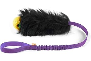 HOWGO Dog Rope Toy,Dog Bungee Chaser 100% Sheepskin,Sheep Smell Tug Toy for All Breeds (Purple, with rubber ball)