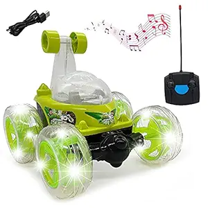 Rock Star kids Rechargeable Remote Control 360 degree plastic rolling stunt car with Music & Lights for childrens age 3 to 12 years.Android Charger & 800 MAH Battery. 3 Hrs Running Time, Blue/Red/Green/Yellow Color