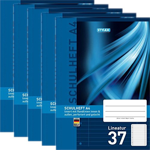 Preisvergleich Produktbild Stylex Sparpaket: 5 x Schulheft A4 lineatur 37, liniert, 29837