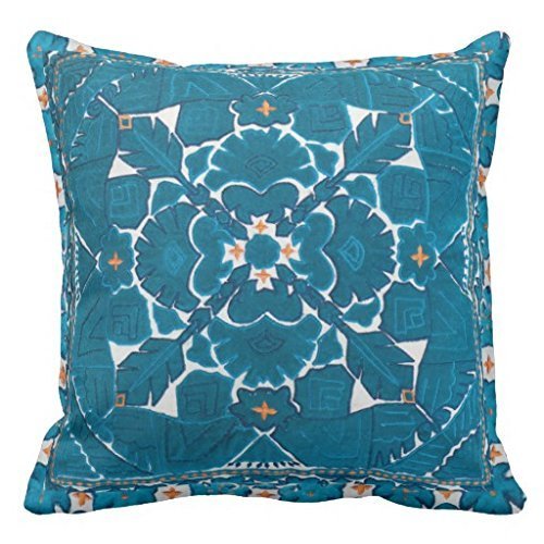 KarilShop Kilim Ikat Floral Tapestry Print blue Linen Throw Pillow Case Cushion Cover Home Sofa Decorative 18 X 18 Inch.