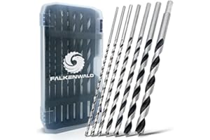 Falkenwald Lot de 7 forets à bois professionnels longs 7 pièces avec valise - Mèches hélicoïdales pour le bois - Forets hélicoïdaux Ø 4 mm, 5 mm, 6 mm, 7 mm, 8 mm, 10 mm, 12 mm x 250 mm