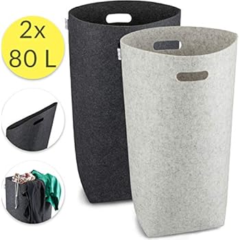 Relaxdays Wäschekorb, faltbar mit Henkel, 55 l Volumen, runder