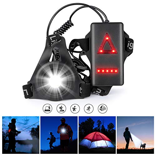 HOKEKI Lámpara de luz para Correr, luz de Noche para Exteriores, luz para el Pecho, luz de Advertencia con batería Recargable para Correr, Senderismo, pasear al Perro, Caza (Negro)