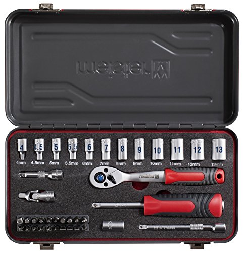 Meister Bit- und Steckschlüssel-Satz 38-teilig ✓ 1/4 Zoll Antrieb ✓ Große Ziffern ✓ Chrom-Vanadium-Stahl ✓ Robuster Metallkoffer ✓ Umschaltknarre | Knarrenkasten | Nusskasten | Ratschenkasten | Profi-Steckschlüsselkasten | Steckschlüssel-Set | 8429000 - 2
