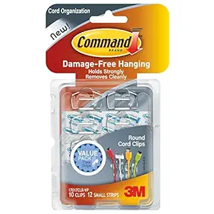 3M Command Plastic Round Cord, Multifunctional Self Adhesive Clips, 4 Clips & 5 Strips, Damage-Free Hanging, Holds Strongly (Pack of 2), Clear