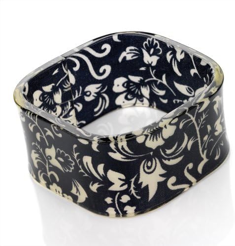 BanglesBlack Square Floral Print Plastic Bangle AJ23361