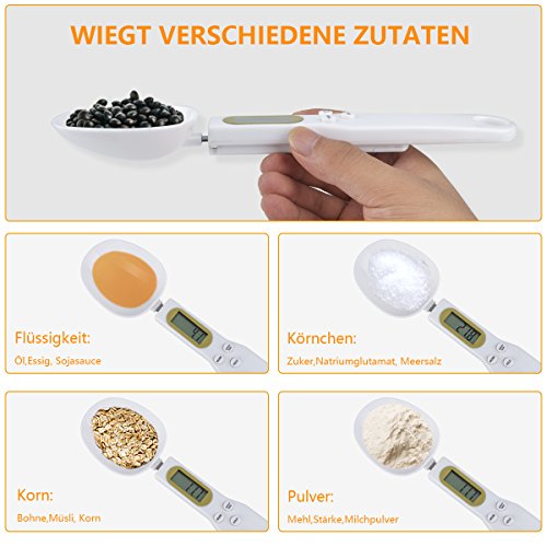 ieGeek 0.5g bis 500g Hohe Präzision Elektronischer Messlöffel / Tragbar Küchen kleiner Haushalt Elektronische Waagen – LCD Display Herausnehmbare Esslöffel (Weiß) - 4