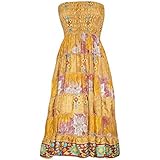 Mogul Interior Beach Dress Smocked Bodice Strapless Bohemian Gypsy Long Skirts Medium