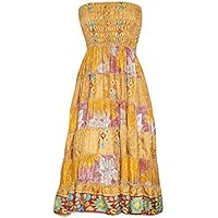 Mogul Interior Beach Dress Smocked Bodice Strapless Bohemian Gypsy Long Skirts Medium