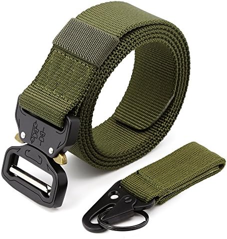 MINHER Mens Cobra Metal Buckle Nylon Belt &amp; Quick Remove Key Chain Tactical Belt CQB Rigger Waistbelt Rappel Battle Adjustable Military Webbing Band Nylon Outdoor 125 cm