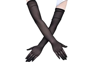 IKOPFLN 1 Paar Schwarze Handschuhe Lang，Damen Lange Tüll Handschuhe Hochzeit Opera Party Ellenbogen Abendgarderobe Aus Durchscheinendem Für Bühnenshow, Halloween, Fasching, Mottoparty, 21.7in