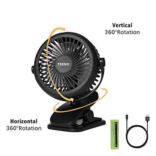 Ventilateur USB Rotation à 360° Mini Ventilateur USB de Bureau avec Batterie Rechargeable Poratble Petit Ventilateur à Clipper Puissant et silencieux,pour Maison Bureau Voiture Camping etc.Noir.seulement vendu par Teeno TECH
