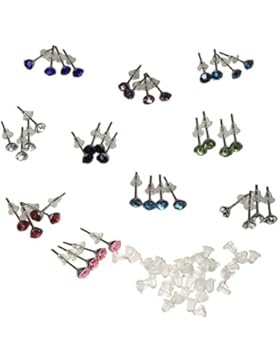 40-teiliges (20 Paar) 3mm Kristall-Stil Strass Stein Ohrstecker Set mit Organisator-Schachtel und Gummi-Rücken...