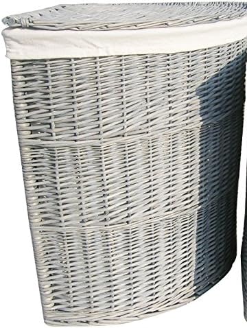 Grey Washed Willow Wicker Corner Laundry Basket / Large / Small / Lid / Lined (Large L40 x W40 x H60 cm)