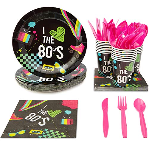 Blue Panda I Love The 80's Birthday Party Supplies (nero, 24 pezzi)
