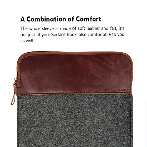 GMYLE fühlte sich Sleeve für Microsoft Surface Book 13.5 Zoll – dunkel grau & braun Bag Zip Wolle Filz Hülle Tasche Laptophülle - 3