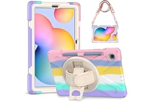 Gerutek Etui na tablet Samsung Galaxy Tab S6 Lite 10,4 cala (2022/2020), odporne na uderzenia wytrzymałe etui pancerne z uchwytem na długopis, obrotowy stojak/pasek na rękę, pasek na ramię, etui ochronne do SM-P613/P619/P610/P615, kolorowe różowe