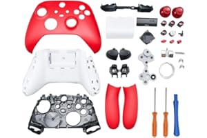 Hzxkqmil Carcasa de Repuesto para Xbox Series X/S Controller - Kit de Carcasa Completa Incluye Funda de Cáscara Marco Central Rieles Laterales Botones ABXY Parachoques LB RB Accesorios (Rojo)