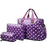 Miss Lulu Wickeltaschen-Set aus Wachstuch mit gepunktetem Blumenmuster 4-teilig