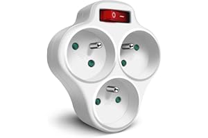 Extrastar Prises Électriques avec Interrupteur, Multiprise 3 en 1 Murale Fiche, Idéal pour Chambre Bureau Domicile, 16A, 230V, Blanc