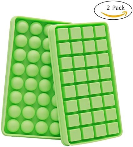 Ice Cube Trays with Lids 2 Pack Ice tray Ice cubes 32 Cavities Mini Ice Ball Silicone Mold and 32 Cavities Mini Square Silicone Mold for Ice Cube Tray Making Candy, Chocolate, Jelly, Soap and More (Green)