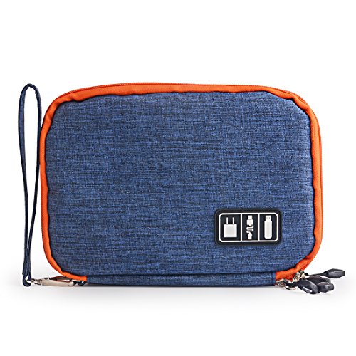 Wrcibo Universal Travel Tragen Tragbarer Organizer Doppelschichte Organisator Elektronik Zubehör Reiseorganisator für Kabel, Karte und USB Laufwerk, Blau - 2