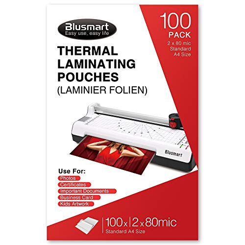 Blusmart Lot de 100 pochettes de plastification thermiques premium 21,6 x 30,2 cm, 6 mm (3 mm x 2) / 160 microns (80 microns x 2)