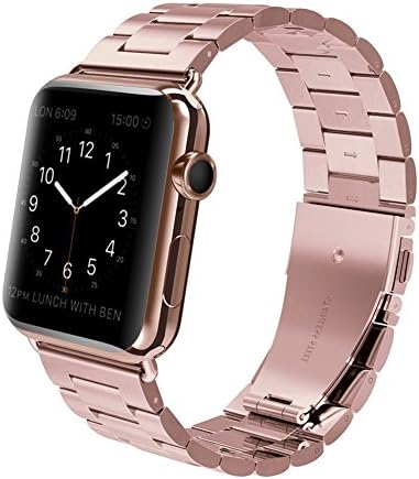 For Apple Watch Strap,CHEEDAY Solid Stainless Steel Metal iWatch band, Unique Polishing Process Business Replacement for Apple Watch 42mm Series 1,Series 2 (Rose Gold 42mm)