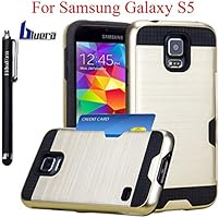 Galaxy S5 Case, BluEra Card Slot Series - [Shockproof][Drop Protection] Hybrid Dual Layer Slim Wallet Case Cover For Samsung Galaxy S5,Gold