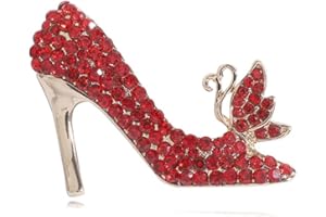 IMINI Spilla delicata a forma di scarpe con tacco alto, con strass e cristalli rossi, per risvolto, scialle, abiti, giacche, zaini, spille alla moda, gioielli regalo per donne, ragazze, figlie, Metallo,