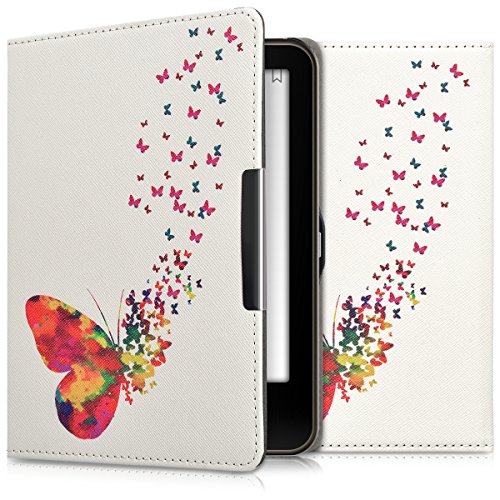 kwmobile Hülle für Tolino Vision 1 / 2 / 3 / 4 HD - Flipcover Case eReader Schutzhülle - Bookstyle Klapphülle Schmetterling Schwarm Design Mehrfarbig Pink Weiß