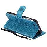 Felfy Lanyard Hülle für Huawei P8 Lite 2016,Huawei P8 Lite 2016 Tasche Elegante Retro Handyhülle Tasche Flip Cover Wallet Flower Blau Sonnenblume Prägung Muster Strap Muster Brieftasche Folio [PU Leder & TPU Silikon Inner Case] Ledertasche mit Kreditkartenhalter Slots und Magnetverschluss Tasche Hüllen Schutzhülle Bumper Shell Schutz Hülle Case für Huawei P8 Lite 2016 + 1x Silver Stylus + 1x Bling Dust Plug[Farbe Random] - 5