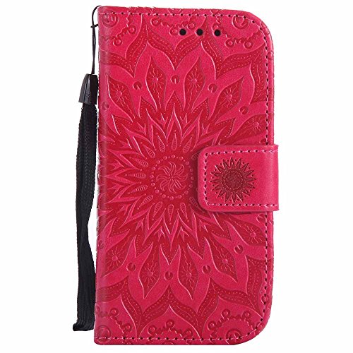Galaxy S4 Mini Hülle, Dfly Premium Slim PU Leder Mandala Blume prägung Muster Flip Hülle Bookstyle Stand Slot Schutzhülle Tasche Wallet Case für Samsung Galaxy S4 Mini i9190, Rot - 2