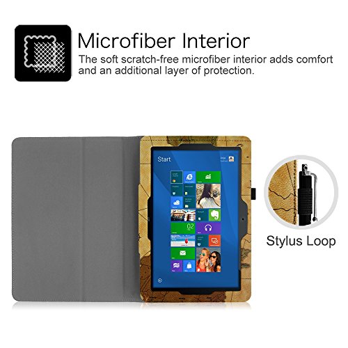 MEDION LIFETAB S10321 / Odys Notos Plus 3G Hülle Case – Fintie Slim Fit Folio Kunstleder Schutzhülle Cover Tasche mit Ständerfunktion und Stylus-Halterung für MEDION LIFETAB S10321 (MD 98687) / Odys Notos plus 3G 25,7 cm (10,1 Zoll) Tablet-PC, Landkarte Braun - 3