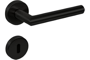 Gedotec Drückergarnitur Schwarz matt [BB - Buntbart] 1x Tür Beschläge Rund-Rosette I Türgriffe Innentüren L-FORM I Türklinke für Türstärke 35 – 47 mm | Türbeschlag mit Befestigungsmaterial