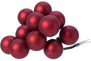 Kaemingk Weihnachtskugeln am Draht Glas 2cm x 12 Stück Spiegelbeeren Matt Bordeaux weinrot Ochsenblut