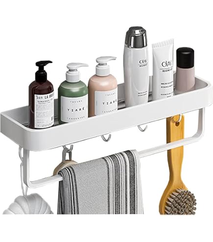 Mensola Doccia Celbon In Alluminio 30cm Autoadesiva: Con 2 Ganci E Porta Asciugamani, Organizer Bagno Senza Fori - 4