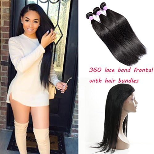 JiSheng Hair 8A Malaysian Straight Hair Weave 360 Lace Frontal Closure with Hair Bundles 2 Bundles with Frontal Natural Hairline Mixed Length Pack of 4 for Women ( 18" 20" 22" + 16" 360 Frontal)