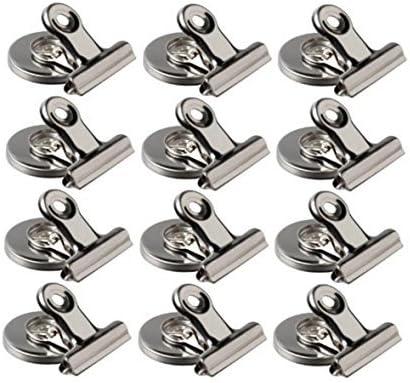 SUNWALY 12 pack Powerful Multi-Purpose Magnetic Clips with Neodymium Magnet, 3cm Wide, Perfect for Displaying Photos, Coupons, Arts & Crafts, Office Organizing, Silver
