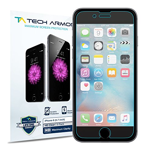 Tech Armor HD-Clear Film Screen Protector for Apple iPhone 6/6s (4.7 inch) - Clear [3-Pack]