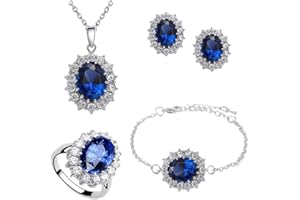 TOFBS Schmuckset für Damen und Mädchen Zirkonia Anhänger Halskette Ohrringe Armband und Ringe Set Prinzessin Diana Schmuck Set