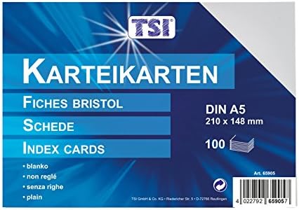 TSI index cards A5, plain, pack of 100, white