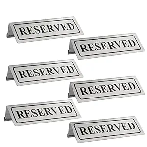 Kitchenvibes Reserved Table Sign Board (Pack of 6 ) 6 inches x 2 inches Stainless Steel |Signage For Restaurants |Conference Hall seat |Wedding Reception Desk .