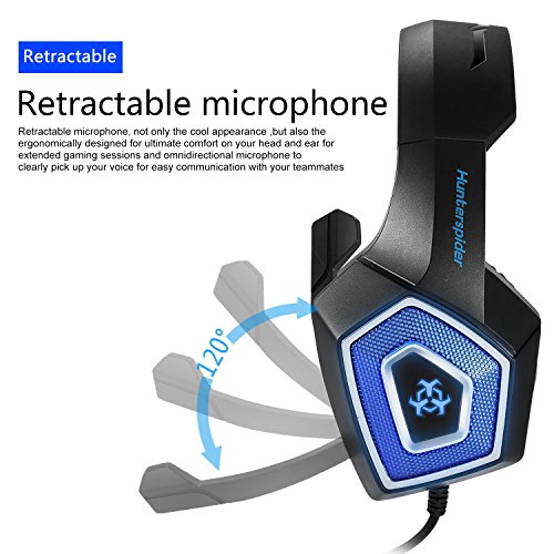 Tenswall PS4 Auriculares Gaming para PS4 o PC  Cascos Gaming con Cable y LED  con Sistema de Control de Volumen y cancelaci  n de Ruido  Color Azul